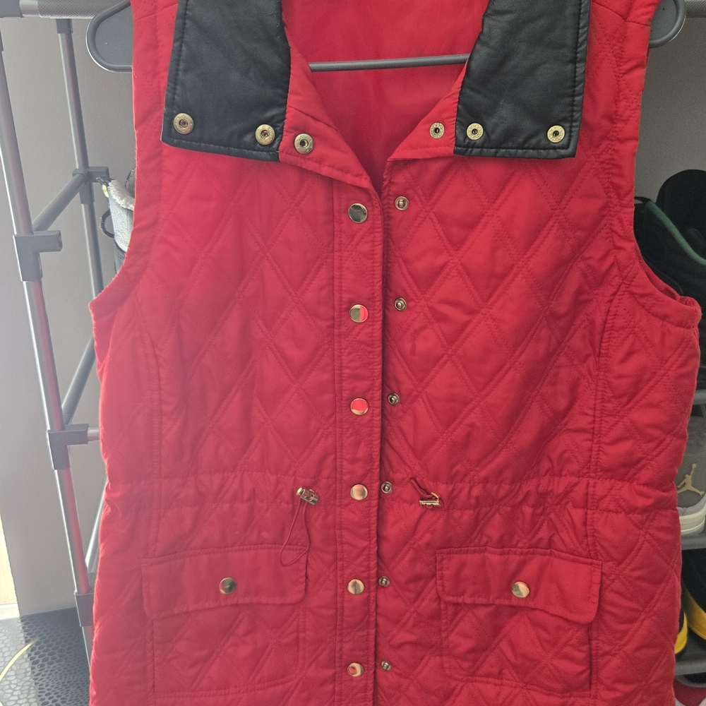 Kim Rogers Red Quilted Vest with Black Accents